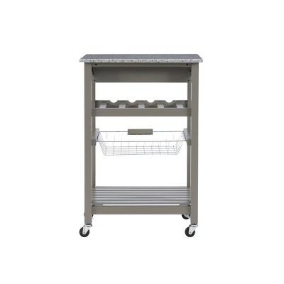 Gray Granite Top Kitchen Cart with Wine and Spice Rack