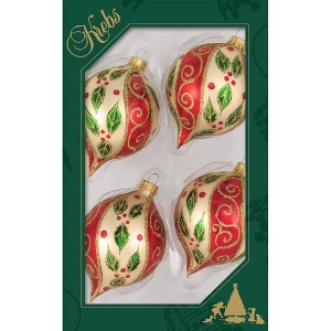 Christmas By Krebs - 67mm/2.625" Decorated Glass Balls Ornaments [4 Pieces] - Chiffon Gold 3.5" Onion with Holly & Scrolls - 1 of 4