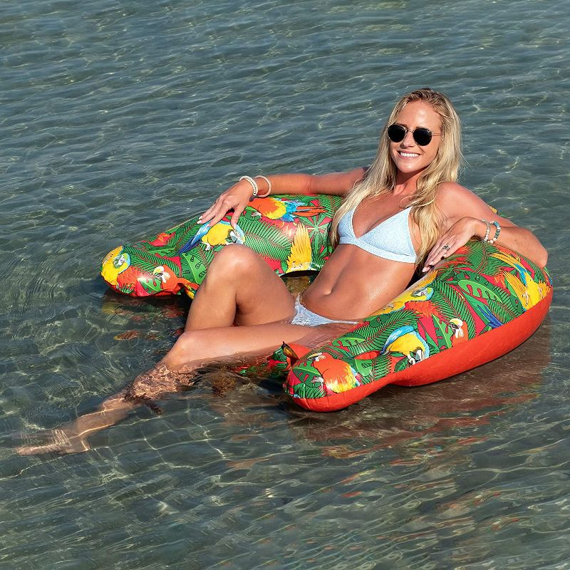 Margaritaville Pool Floats Sit and Sip Single Person Hammock Style Inflatable Floating Water Chair with Cup Holder, Red Palm Tree Print, 4 of 6