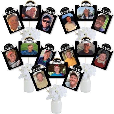 Big Dot of Happiness Happy Retirement - Retirement Party Picture Centerpiece Sticks - Photo Table Toppers - 15 Pieces