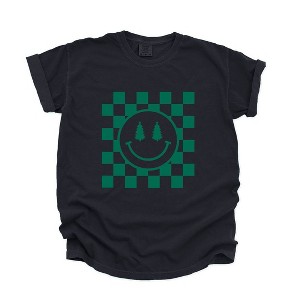 Simply Sage Market Women's Checkered Christmas Smiley Short Sleeve Garment Dyed Tee - 1 of 4