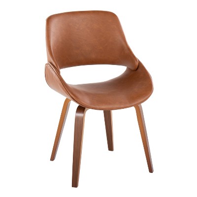 Set of 2 Walnut and Camel Faux Leather Dining Chairs