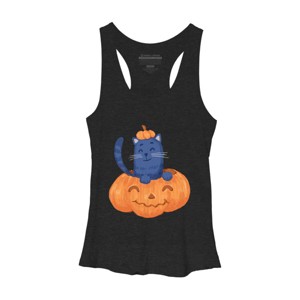 Women's Design By Humans Halloween Cat In A Pumpkin By wubbadub Racerback Tank Top - 1 of 3