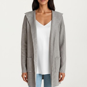 Anna-Kaci Women's Long Sleeve Knit Cardigan with Open Front Design, Relaxed Hood Detail and Soft Textured Fabric - 1 of 4