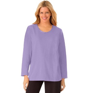 Dreams & Co. Plus Size Satin Trim Sleep Tee - 1 of 4