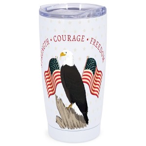 Elanze Designs Strength Courage Freedom Bald Eagle American Flag Wrap-Around Design 20 Ounce Stainless Steel On-The-Go Coffee Mug, Thermal Travel - 1 of 4