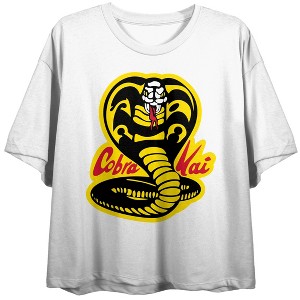 Cobra Kai Yellow And Black Cobra Women's White 21 Cropped T-shirt - 1 of 3