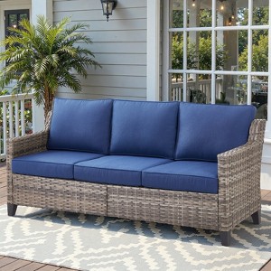 Belord High Back Outdoor Sofa Patio Couch, All-Weather Wicker Patio Furniture Sofa with Wide Armrest and Cushion for Balcony, Porch, and Deck - 1 of 4