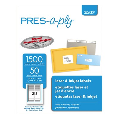 Pres-A-Ply Laser File Folder Labels 2/3 x 3 7/16 White 1500/Box 30632
