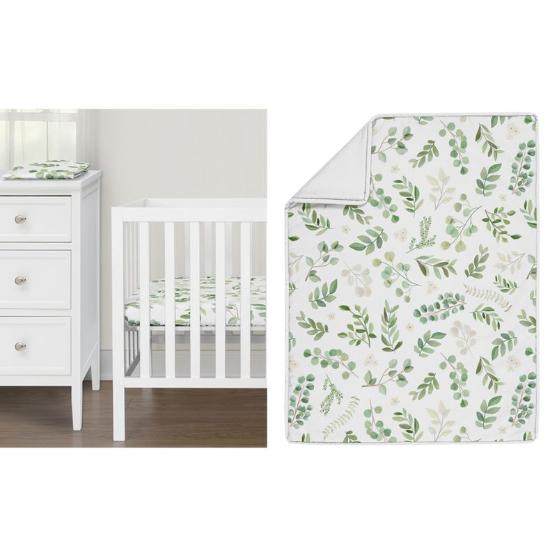Sweet Jojo Designs Gender Neutral Unisex Baby Mini Crib Bedding Set - Botanical Green and White 3pc, 1 of 6