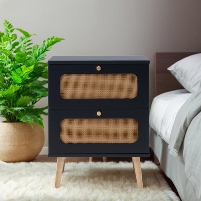 Chic Crate-Modern Rattan Bedside Table – 2-Drawer Multi-Room Furniture w/ Handmade Drawers (2-Drawer)