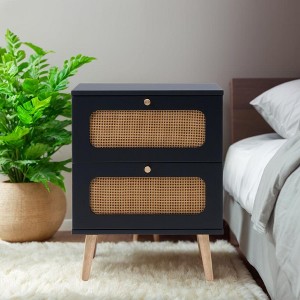Chic Crate-Modern Rattan Bedside Table – 2-Drawer Multi-Room Furniture w/ Handmade Drawers (2-Drawer) - 1 of 4