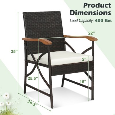 Set of 2 Brown Wicker Dining Chairs with Off-White Cushions
