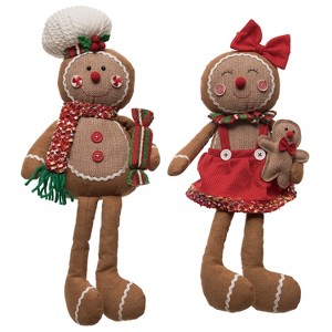 Transpac Plush Gingerbread Shelf Sitter Set of 2 Decorative Figurines for Christmas Indoor Use Brown Polyester Decor - 1 of 1