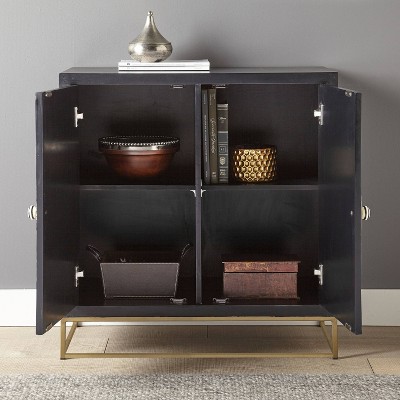 Amika Black & White Sunburst Transitional Accent Cabinet with Adjustable Shelves