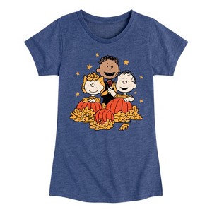 Girls' - Peanuts - Peanuts Pumpkin Trio Fitted Short Sleeve Graphic T-Shirt - 1 of 4