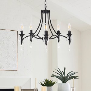 PAKOKULA 5-Light Matte Black Candlestick Branch Chandelier with Crystal Pendant for Living Room - 1 of 4
