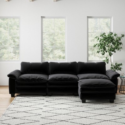 117.7" Luxury Velvet Upholstery L-Shaped Sectional Sofa with Ottoman