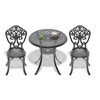 3-Piece Patio Set: Round Table & 2 Chairs - Cast Aluminum, All-Weather/Umbrella Hole & Adjustable Legs for Balcony/Backyard - 3 of 4