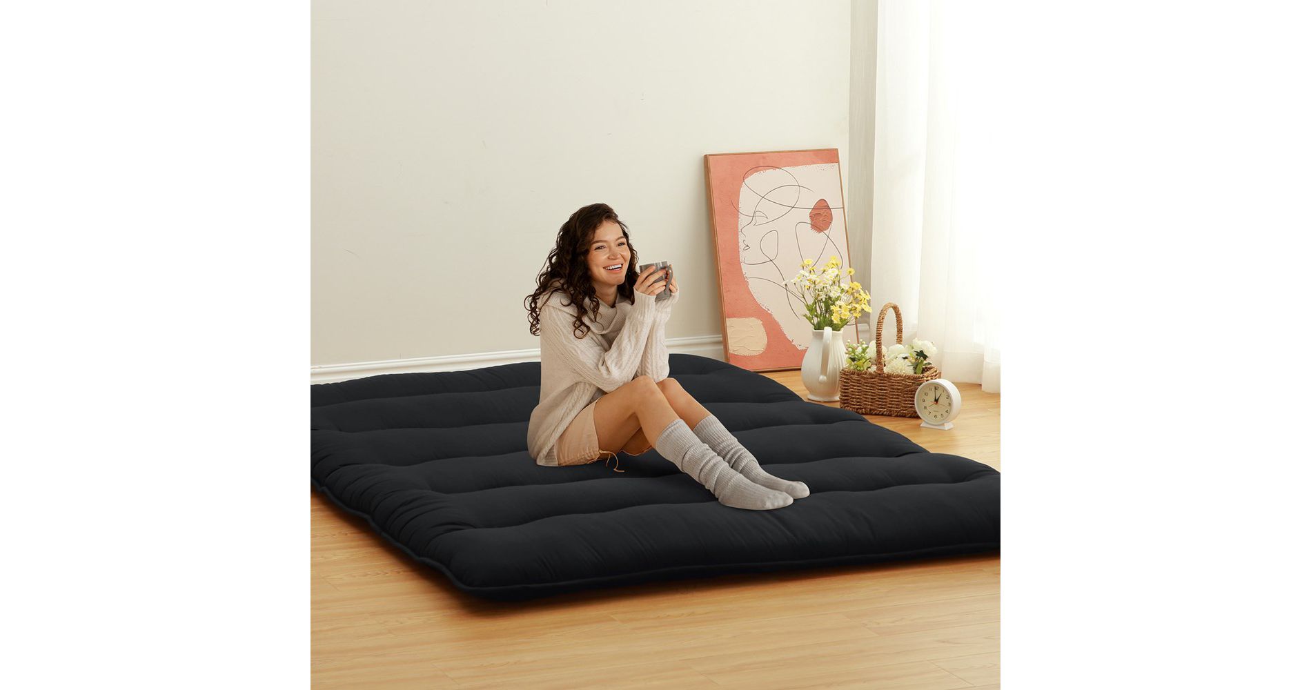 Foldable Japanese Floor Mattress, Roll-Up Futon Sleeping Pad for Camping RV and Home Use