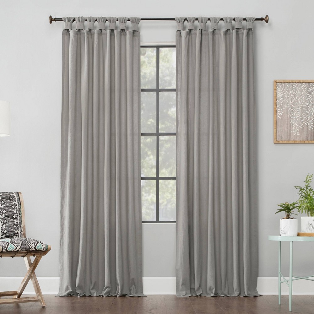 52"X84" Archaeo Light Filtering Outdoor Washed Cotton Twist Tab Curtain Panel Silver Gray: Window Curtains