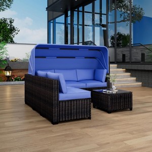6-Piece PE Rattan Patio Sectional Set, Weather-Resistant Furniture, Retractable Canopy, Adjustable Backrest, Outdoor Sofa for Poolside, Garden - 1 of 4