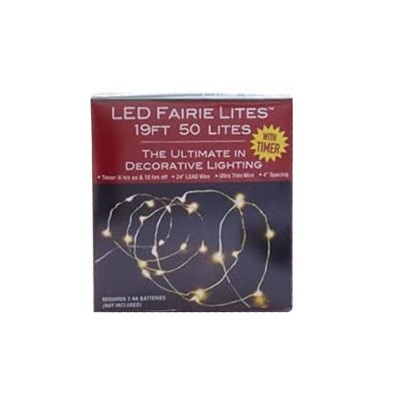 Kurt Adler Indoor Battery Operated LED Fairie Lites with Timer, 50 Warm White LED Lites on Transparent Wire, 19ft