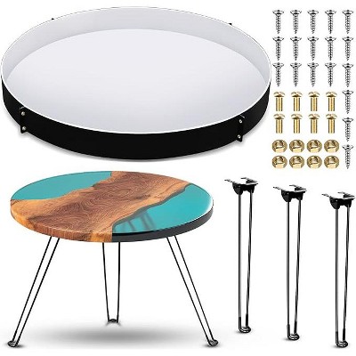 JDICTION 24" Extra Large Round Resin Table Mold Set With Metal Frame & 3 Hairpin Legs For River Tables, Charcuterie Boards & DIY Art