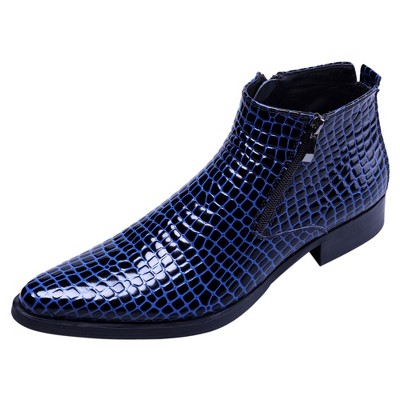 Santimon Men's Ankle Boots Patent Leather Fashion Zipper Pointed Toe Casual Boots Black