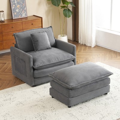 KTMBDW 41.3" Modular Sectional Sofa, Corduroy Couch with Storage Pockets and Ottoman, Modular L-Shape Sofa Upholstered Couches for Living Room