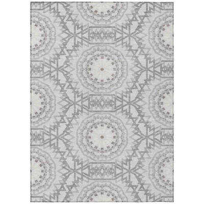 Silver Ivory And Gray Floral Medallion Washable Indoor Outdoor Area Rug