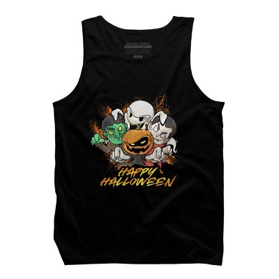 Men's Design By Humans Halloween Pumpkin Face Vampire Ghost Frankenstein By swiftyspade Tank Top