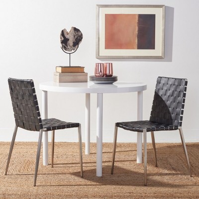 Rayne Black and Silver Woven Leather Dining Chairs, Set of 2