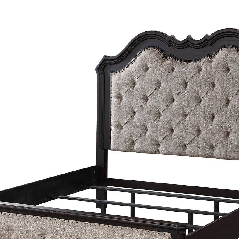 82.5&#34;California King Bed Chelmsford Bed Beige Fabric Antique Black Finish - Acme Furniture, 2 of 9