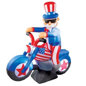 Collections Etc 6-Foot Patriotic Uncle Sam on a Motorcycle Outdoor Inflatable Decoration Blue - 1 of 2