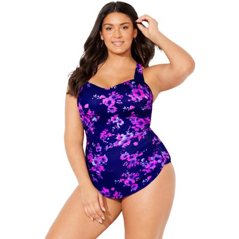 Swimsuits for All Women's Plus Size Sarong Front One Piece Swimsuit, 14 -  Water Droplet