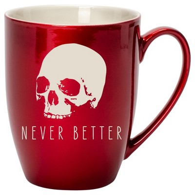 100 North Skull 10 Ounce Cardinal Red Metallic Finish, Comfortably Fits Your Hands, New Bone China Coffee Tea Cup Mug, Never Better