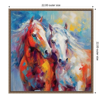 Vibrant Abstract Horses Canvas Art in Ornate Frame