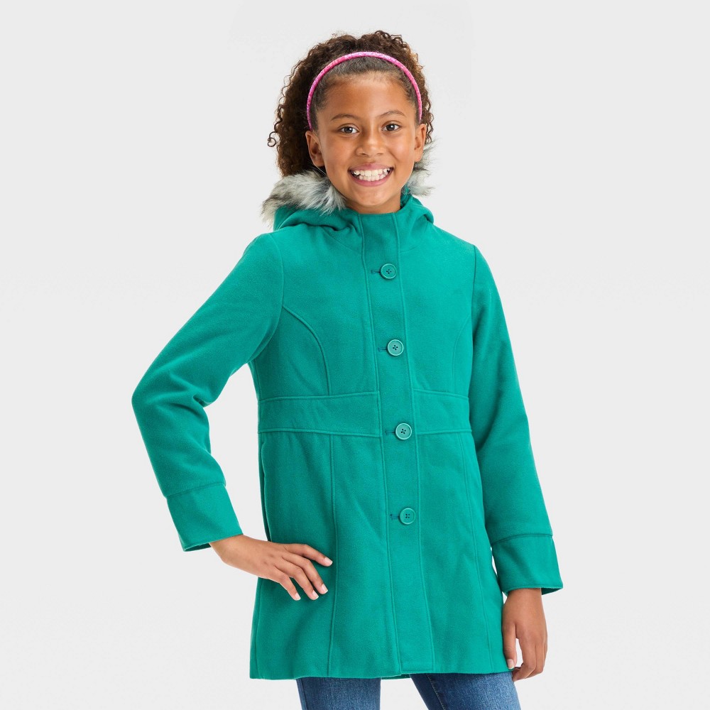 Girls' Solid Faux Fur Jacket - Cat & Jack™ Dark Green S