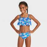 Girls' Floral Ruffle Edge Bandeau Bikini Set - Cat & Jack™ Blue
