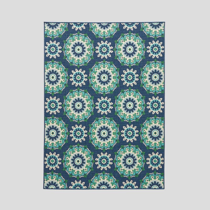 5'3" x 7' Medallion Outdoor Rug Navy/Green - Christopher Knight Home, 1 of 7