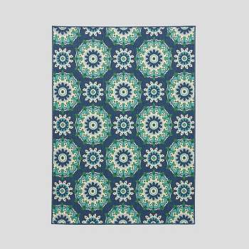 5'3" x 7' Medallion Outdoor Rug Navy/Green - Christopher Knight Home