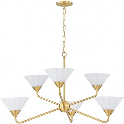 Mitzi Kelsey 6 - Light Chandelier in  Aged Brass Opal Matte Shade