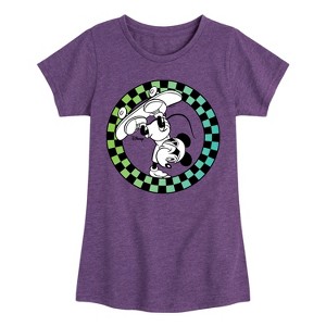 Girls' - Disney - Mickey Skateboarding Checkered Circle Fitted Short Sleeve Graphic T-Shirt - 1 of 4
