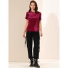 INSPIRE CHIC Women's Velvet Crew Neck Short Sleeve Casual Blouse - 3 of 4