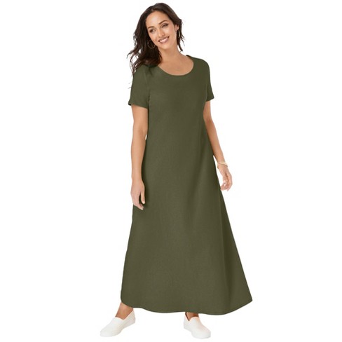 Jessica London Women s Plus Size Stretch Cotton T Shirt Maxi Dress 16 Dark Olive Green