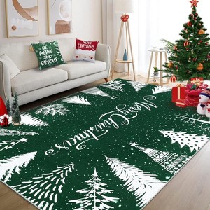 5x7 Green Christmas Tree Area Rug, Washable Low Pile Non-Slip Faux Wool Floor Carpet for Living Room Bedroom - 1 of 4