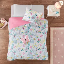 Full Amelia Printed Butterfly Reversible Comforter Set Pink