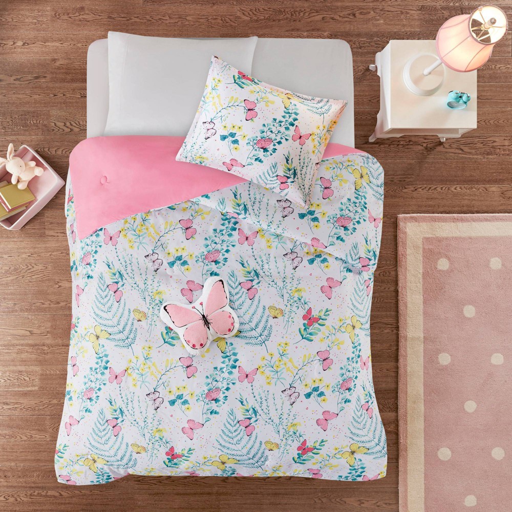 Photos - Duvet Full Amelia Printed Butterfly Reversible Kids' Comforter Set Pink