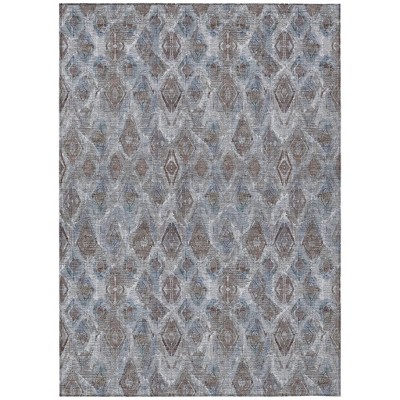 Sky Blue And Silver Geometric Washable Indoor Outdoor Area Rug